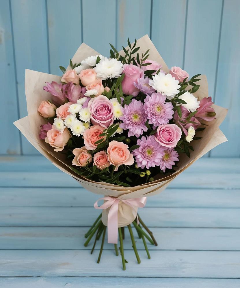 Букет цветов из: Хризантемы, Розы и Альстромерии в Дигоре