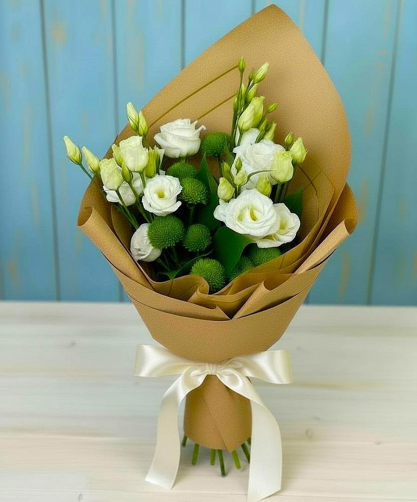 Букет цветов из: Хризантемы и Лизиантусы в Дигоре