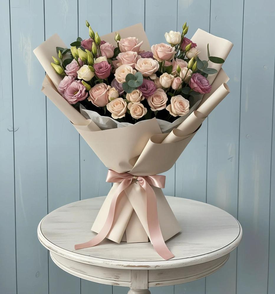 Букет цветов из: Розы и Лизиантусы в Дигоре