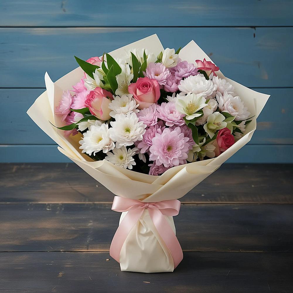 Букет цветов из: Хризантемы, Альстромерии и Розы в Дигоре